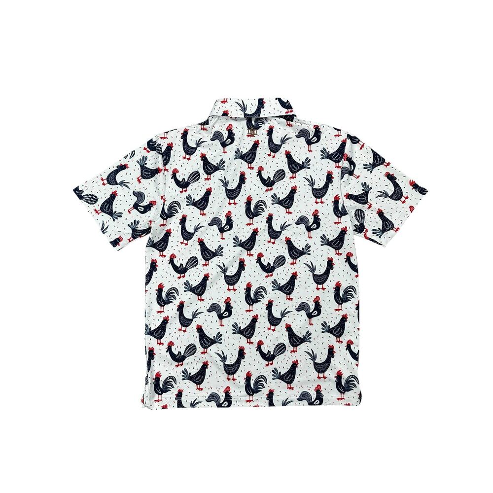 Iron Oak Rooster Western Golf Pearl Snap Polo White Red — Medium - Picture 2 of 10